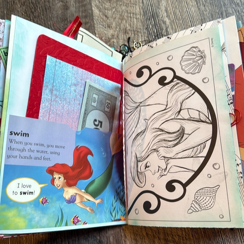 Disney The Little Mermaid Ariel Golden Book Altered Junk Journal Handmade - Picture 15 of 17